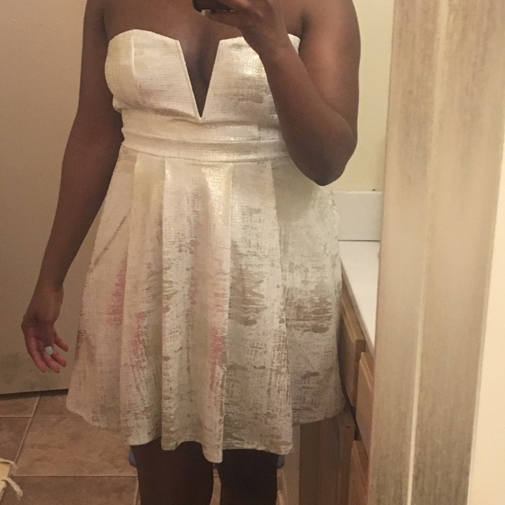 White and gold mini skater type dress. NWT